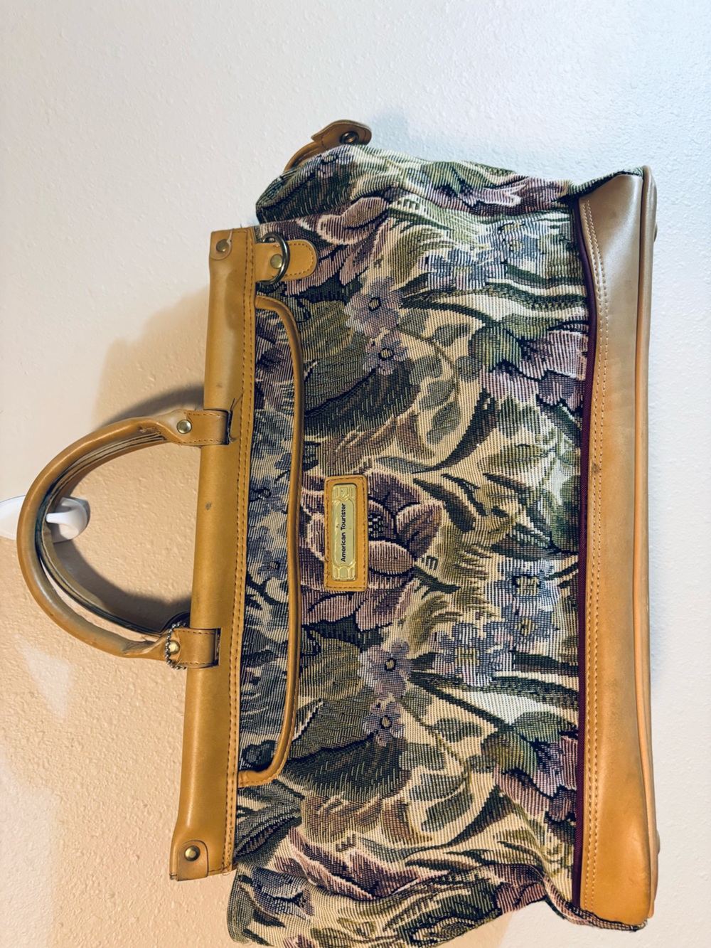 American Tourister Floral Tapestry Tote with Tan Trim
